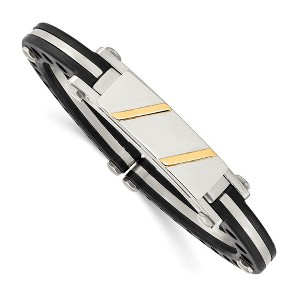 Black Bow Jewelry Men's Stainless Steel, Black PVC & 14k Gold Inlay ID Cuff Bracelet - 1 of 4