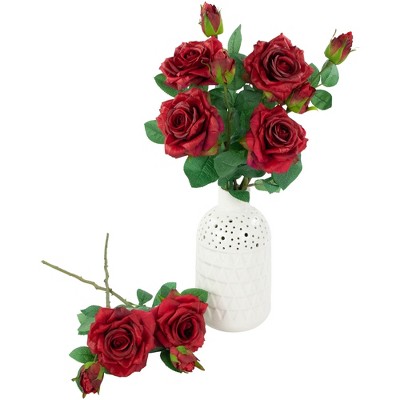 Set of 6 Real Touch Red Artificial Rose Stems