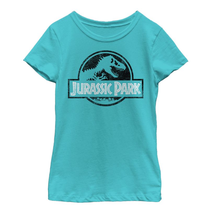 Girl's Jurassic Park Vintage Black and White Logo T-Shirt, 1 of 4