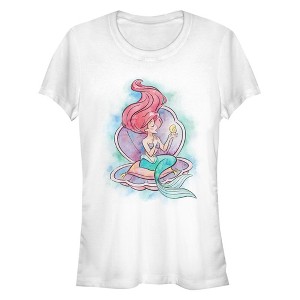 Juniors Womens The Little Mermaid Shell Watercolor Print T-Shirt - 1 of 3