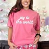 Simply Sage Market Women's Joy To The World Bold Cursive Short Sleeve Garment Dyed Tee - 2 of 4