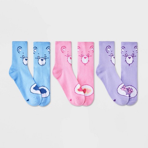 Women's Care Bears 3pk Mid Crew Socks - Blue/Purple/Pink 4-10 - image 1 of 3