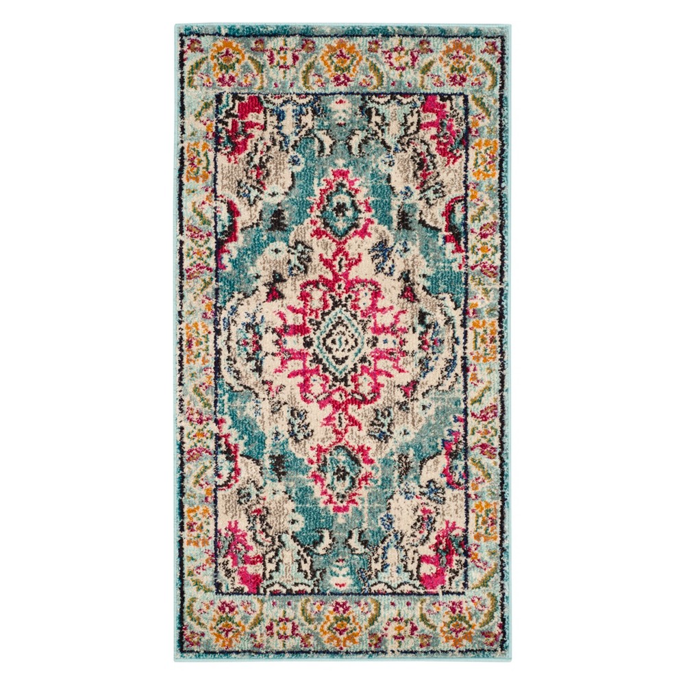  Medallion Accent Rug Light Blue/Fuchsia