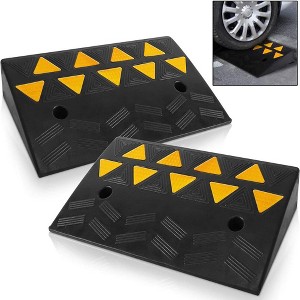 Pyle Vehicle Curb-Side Ramp Set (Pair) - Heavy-Duty, Textured Surface, Reflective Safety Color, Weather-Resistant, 55,000 lbs Capacity - 1 of 4