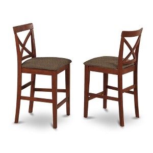 East West Furniture,X-Back stool with upholstered seat in Dark Brown finish, Set of 2 - 1 of 2