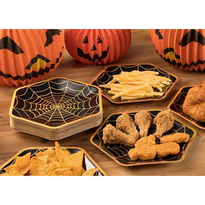 Blue Panda 50 Pack Halloween Black Spider Web Disposable Paper Plates Party Supplies, 9 x 8 In, 2 of 8