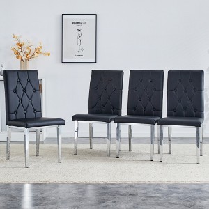 Grungis PU Leather Kitchen Chairs Set of 4,Modern Upholstered Armless Dining Chairs with High Back and Metal Legs for Dining Room,Kitchen - 1 of 4
