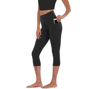 Coolmee Womens Workout Leggings Elastic High Waisted Gym Athletic Crop Yoga with Pockets - 1 of 4