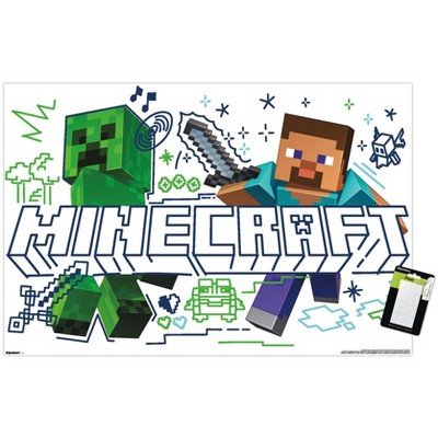 Trends International Minecraft: Doodle - Steve & Creeper Unframed Wall Poster Print White Mounts Bundle 14.725" x 22.375"