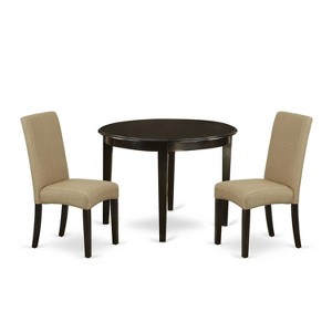 Round Dining Table Set 3pc - 42" Table & 2 Parsons Chairs - Linen Fabric - Cappuccino Finish - 1 of 4