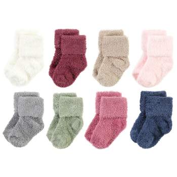 Hudson Baby Infant Girl Cozy Chenille Newborn and Terry Socks, Solid Wild Rose Pink