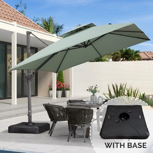 PURPLE LEAF Outdoor Cantilever Umbrella with Base Large Patio Umbrella Windproof Heavy Duty Hanging Offset Umbrella for Garden Outdoor Pool - 1 of 4