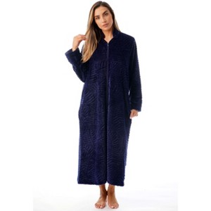 Just Love Womens Plush Zipper Lounger Solid Robe | Long Bathrobe Duster - 1 of 3