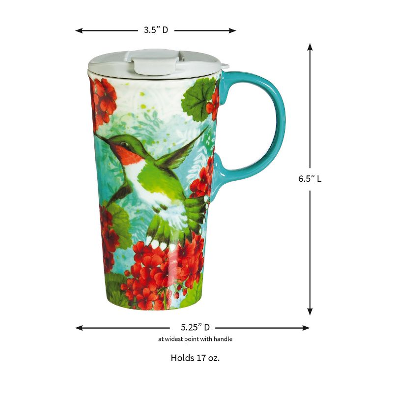 Evergreen Hummingbird Trio Ceramic Travel Coffee Mug, 17 ounces, 2 of 6
