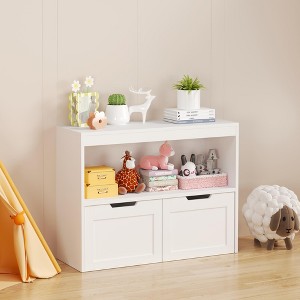 KWPZQEB Book Organizer, Toy Storage Cabinet Organizer with 2 Movable Drawers, Multifunctional Floor Storage Chest with Open Cubbie, White - 1 of 4