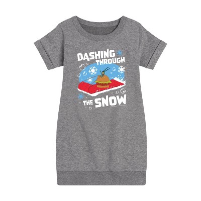 - SpongeBob SquarePants - Dashing Through The Snow Graphic Short Sleeve Fleece Dress