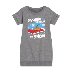 Girls' - SpongeBob SquarePants - Dashing Through The Snow Graphic Short Sleeve Fleece Dress - 1 of 4