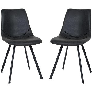 LeisureMod Markley Modern Leather Dining Chair Upholstered Seat Metal Legs Sleek Design for Kitchen, Dining Room, Office, Lounge, or Cafe- Set of 2 - 1 of 4