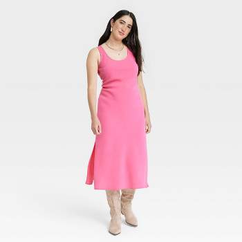 Women's Satin Lingerie Slip Dress With Keyhole Back - Auden™ Pink