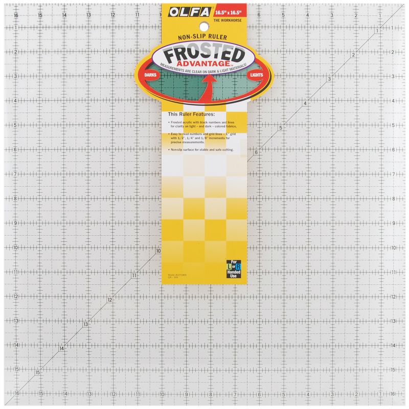 OLFA Frosted Advantage Non-Slip Ruler "The Workhorse"-16-1/2"X16-1/2", 1 of 4