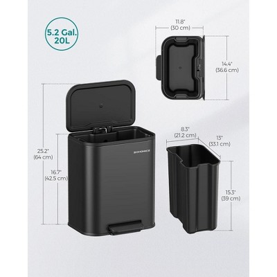 Ink Black Stainless Steel 5.2-Gallon Kitchen Trash Can with Pedal