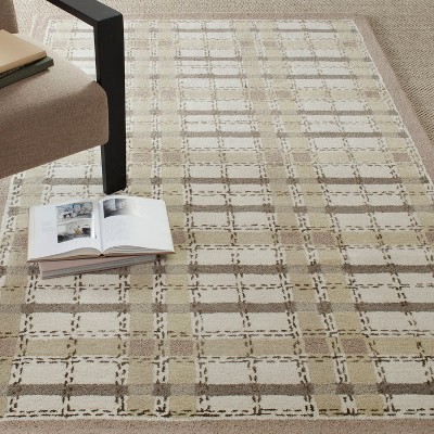 Handmade Sharkey Grey Tufted Wool-Viscose Blend Plaid Rug 2'6" x 4'3"