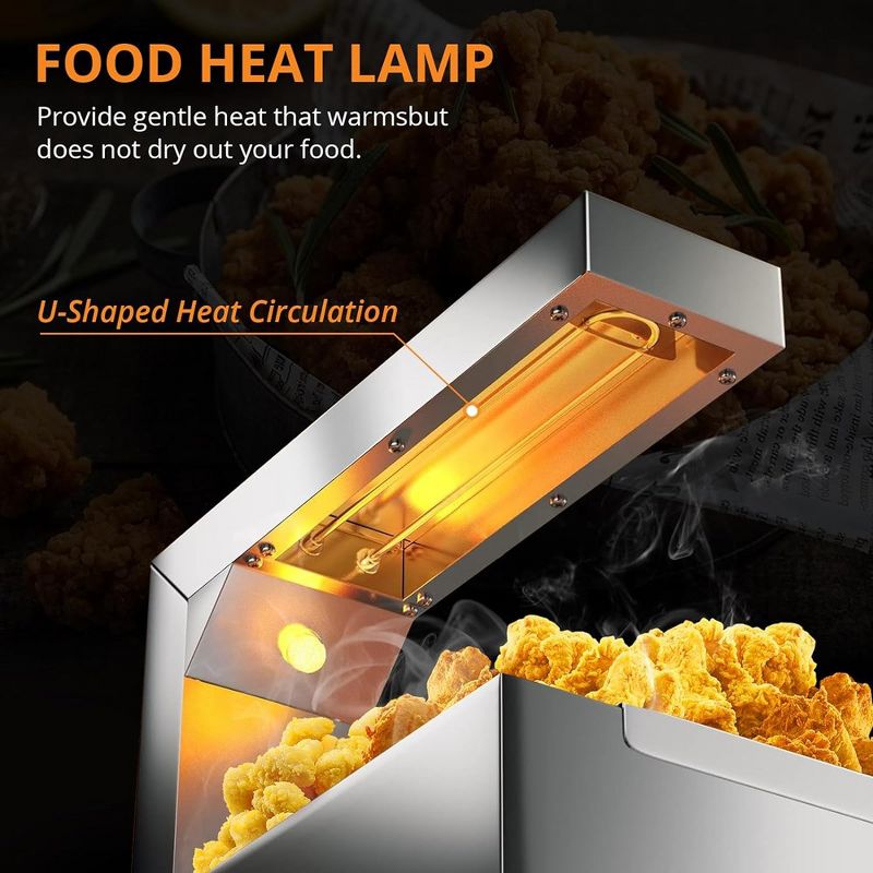 Commercial Heat Lamp Food Warmer Fry Station with Removable Drain Board Drip Pan, 3 of 7