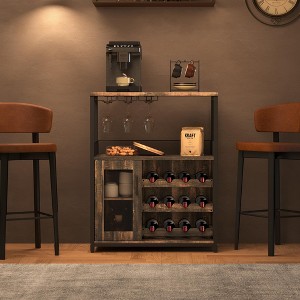 3-Tier Wine Bar Cabinet with Adjustable Wine Rack & Glass Holder, Modern Storage Buffet with Lockable Door - 1 of 4