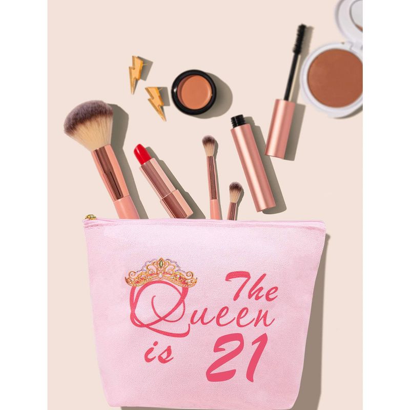 DoraDreamDeko 21st Birthday Gifts for Women, Makeup Bag & Mirror, Pink & Rose Gold, 4 of 8