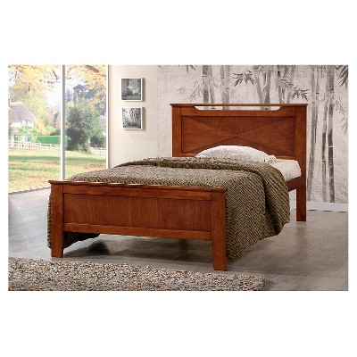 Antique Oak Twin Wood Platform Bed with X-Pattern Headboard