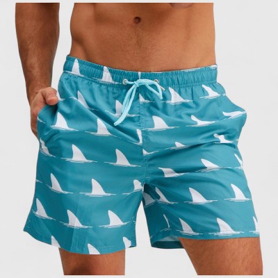 Anna-Kaci Men's Sailboat Print Swim Trunks with Adjustable Drawstring Waistband and Side Pockets