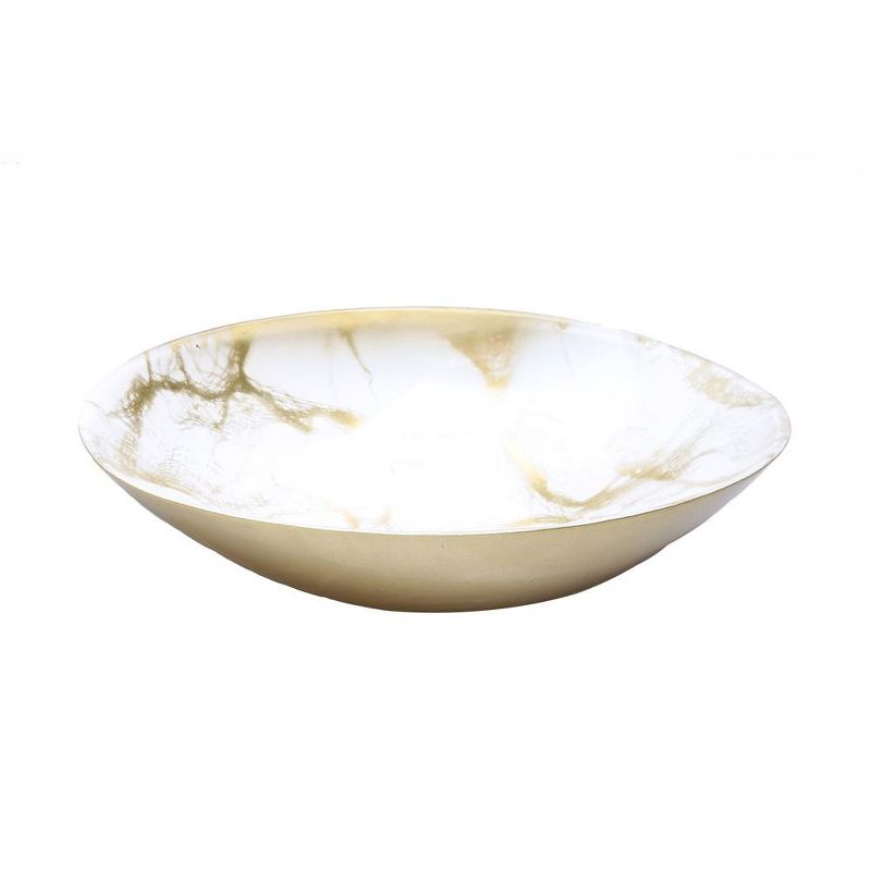 Classic Touch 12.5" White and Gold Marbleized Oval Bowl, 1 of 4