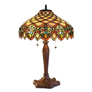 Warehouse Of Tiffany 16" x 16" x 25" Tiffany Style Table Lamp Amber/Brown: ETL Listed, Stained Glass Shade, Metal Body - 1 of 3