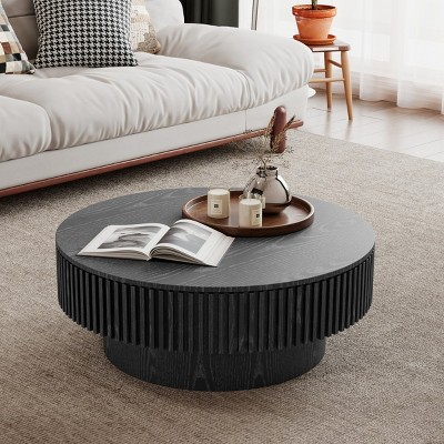 31'' Round Solid Wood Coffee Table,Coffee Table With Storage And Solid Wood Veneered,Accent Tea Table For Living Room,Bedroom-Coolbibila