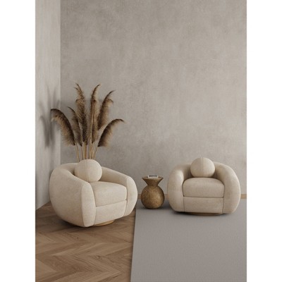 Tribeca Cream Chenille Swivel Accent Chairs with Birch Wood Base