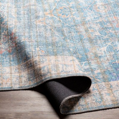Markleville Pale Blue Washable Traditional Area Rug