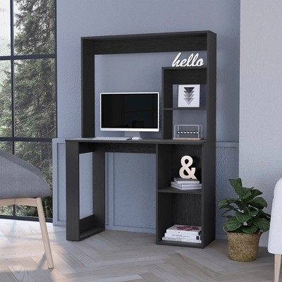 Vynxaria Modern Desk Ryndon - Compact Workspace with Hutch, Black Wengue Finish, Ample Storage & Comfort