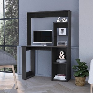 Vynxaria Modern Desk Ryndon - Compact Workspace with Hutch, Black Wengue Finish, Ample Storage & Comfort - 1 of 4