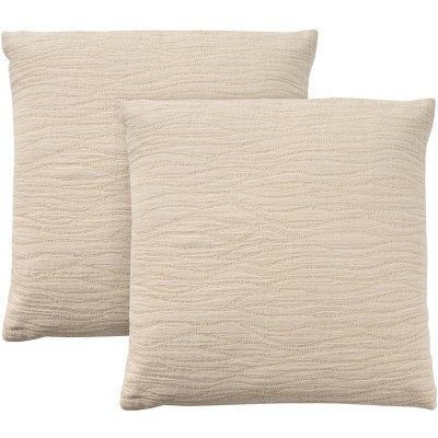 Mina Victory Lifestyles Wavy Solid Indoor Ivory 18" x 18" Set of 2 Throw Pillows
