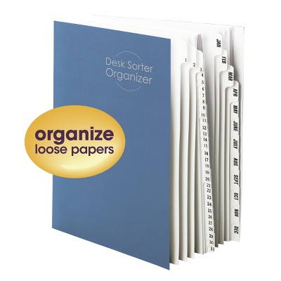 Dark Blue Letter Size Desk File Sorter with 43 Dividers