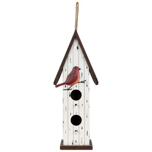 Northlight Wooden Birdhouse with Metal Bird Wall Decoration - 14.5" - Antique White - 1 of 4