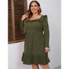YesFashion Women's Plus Size Dress Casual Long Sleeve Ruffle Trim Dress Square Neck Elastic High Waist Belted Midi Dress - 3 of 4