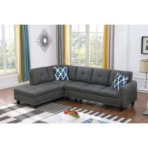 Faux Leather L-Shaped 2-Piece Sectional Sofa with Storage Ottoman, Cup Holders, and Toss Pillows - 1 of 4