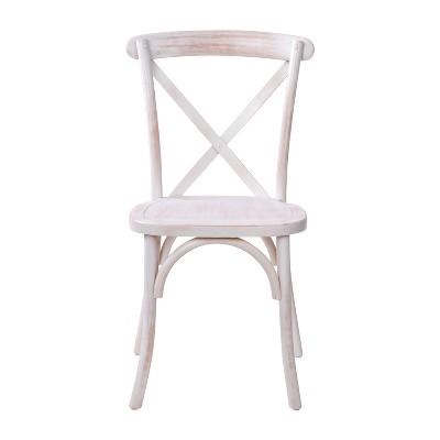 Elegant Lime Wash Solid Elm Wood X-Back Side Chair