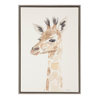 23" x 33" Sylvie Watercolor Giraffe Framed Canvas Wall Art by Patricia Shaw Gray - Kate and Laurel