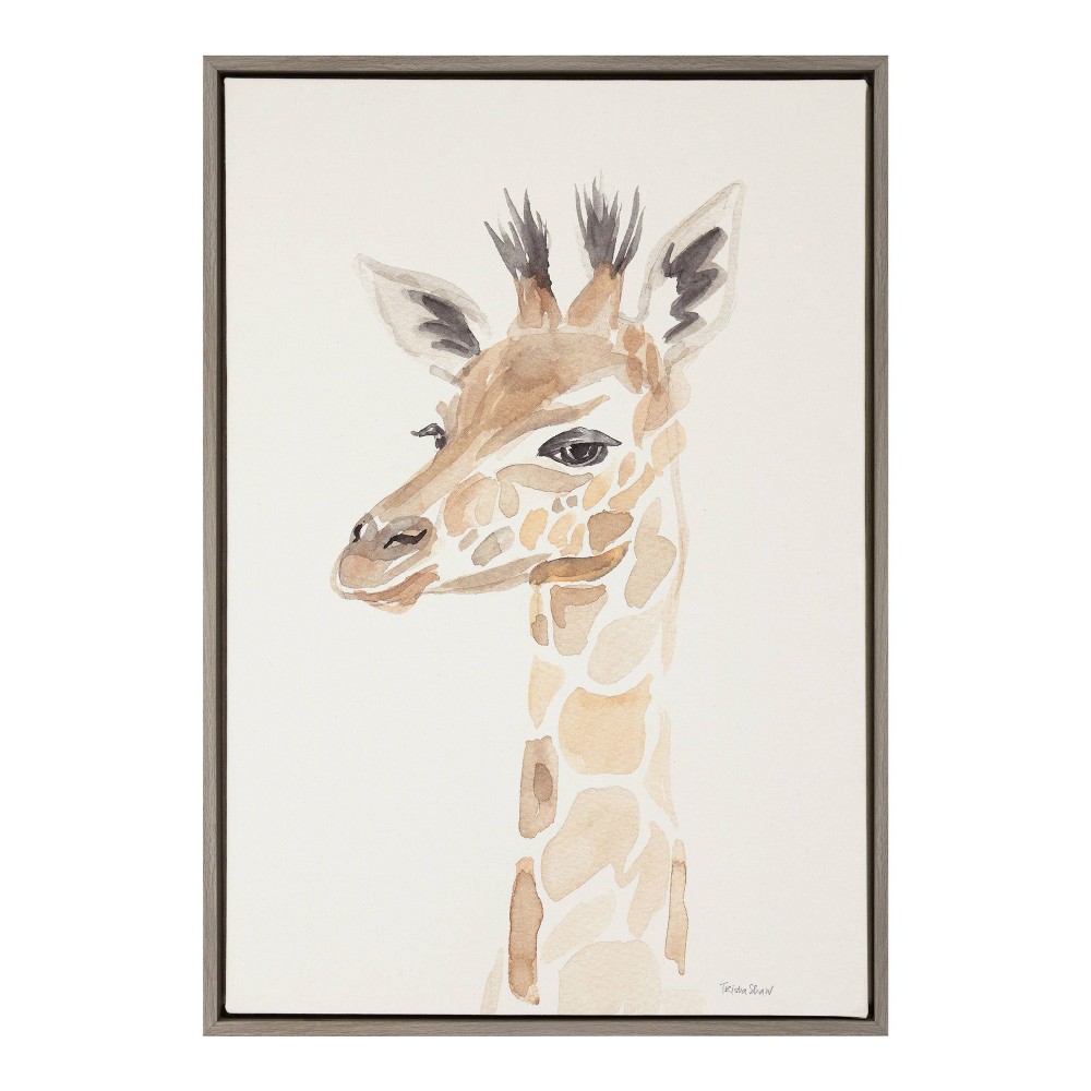 Photos - Other Decoration 23" x 33" Sylvie Watercolor Giraffe Framed Canvas Wall Art by Patricia Shaw Gray - Kate and Laurel: Modern Decor, Animal Scr