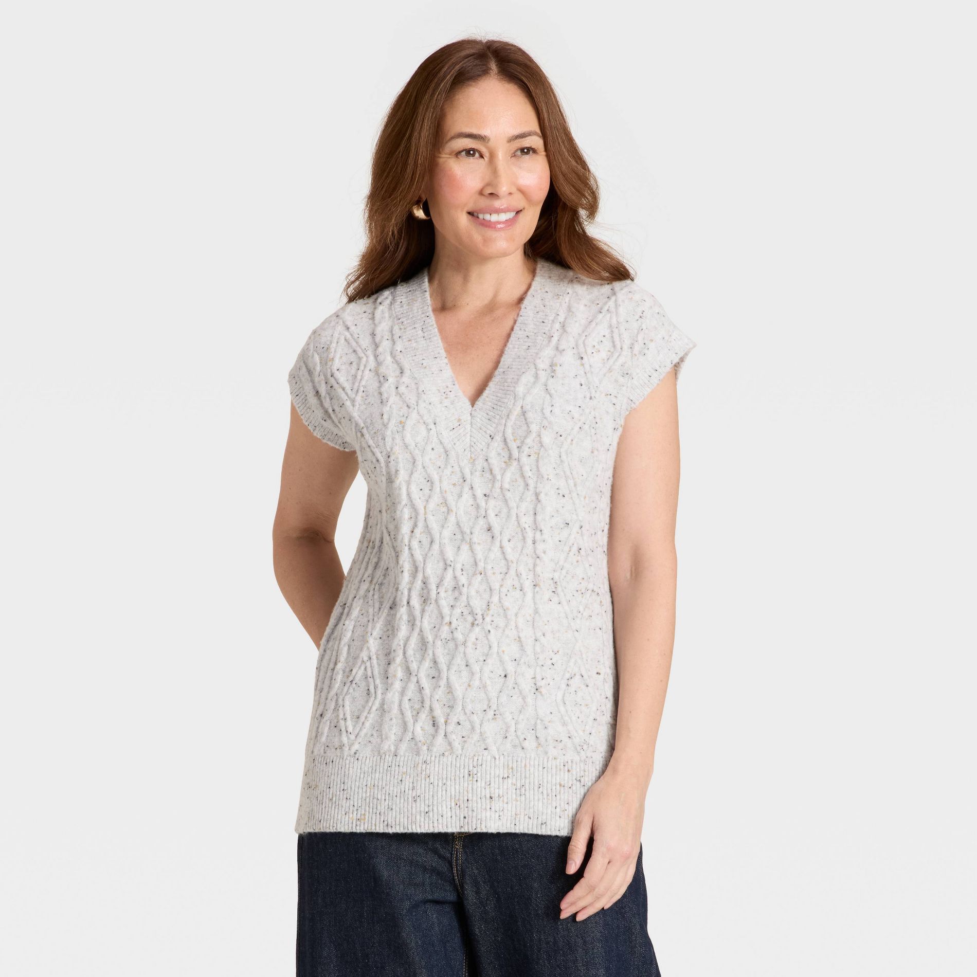 Women's Cable Sweater Vest - Universal Thread™ Light Gray M
