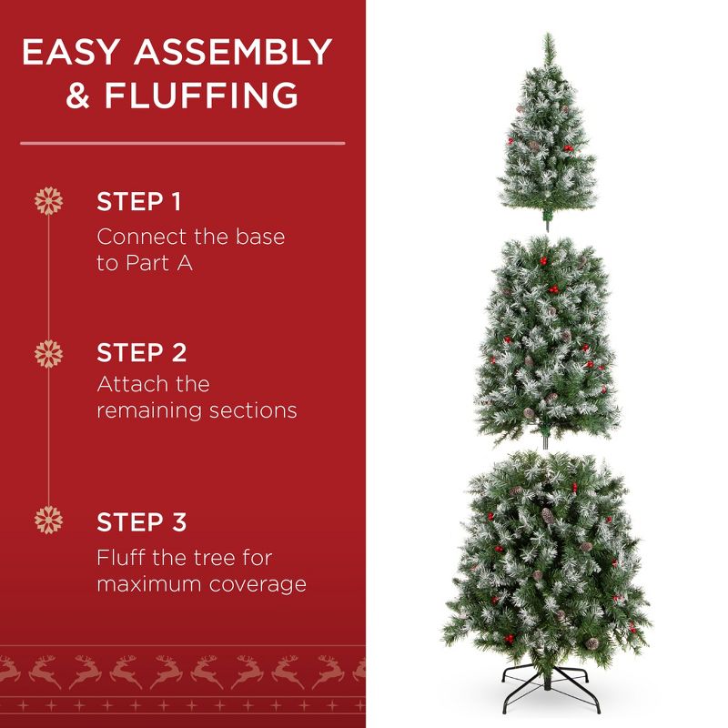 Best Choice Products Pre-Lit Pencil Christmas Tree, Pre-Decorated, Frosted w/ Flocked Tips, Lights, Base, 4 of 10