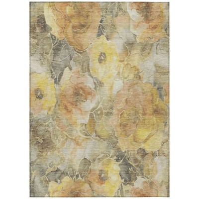 HomeRoots 9' X 12' Gold And Gray Floral Washable Indoor Outdoor Area Rug