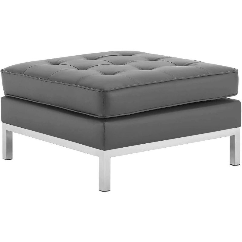 Modway Loft Tufted Upholstered Faux Leather Ottoman - Silver Gray, 1 of 2